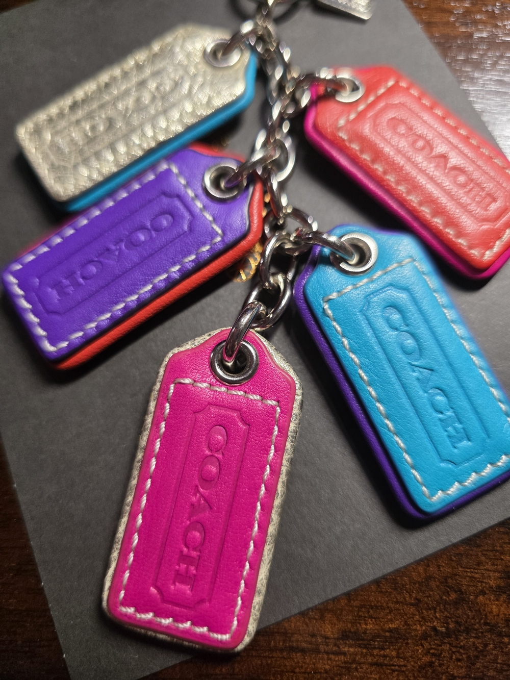 COACH Extremely RARE Multicolor Leather Tag Charm Keychain - Picture 6 of 11
